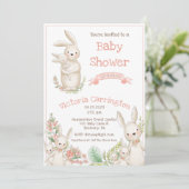 かわいい動物ピンク赤ちゃんシャワー招待状 招待状 (スタンド正面)