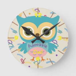 かわいい動物フクロウヴィンテージキッズ子供部屋パステルガール ラウンド壁時計