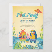 かわいい動物プールパーティー誕生日招待状 招待状 (正面)