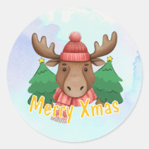 かわいい動物ヘラジカ青い水彩画メリークリスマス