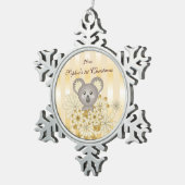 かわいい動物ベビーコアラ金ゴールドエフェクトストライプキッズ スノーフレークピューターオーナメント (右)