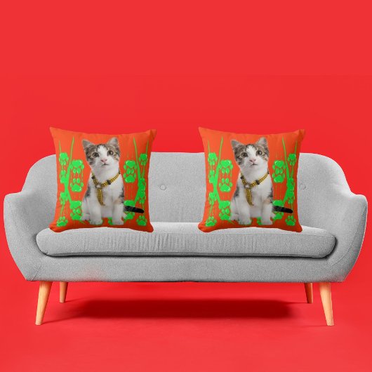 かわいい動物ペット猫クールライムとオレンジモダン クッション