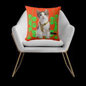 かわいい動物ペット猫クールライムとオレンジモダン クッション