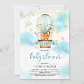 かわいい動物ホットエアバルーン男の子シャワー 招待状 (正面)