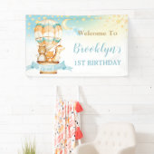 かわいい動物ホットエアバルーン誕生日バックドロップ 横断幕 (インサイチュ)