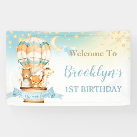 かわいい動物ホットエアバルーン誕生日バックドロップ 横断幕 (横)