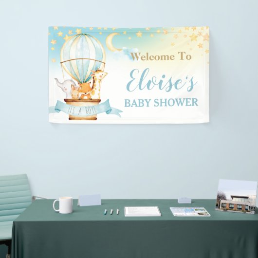 かわいい動物ホットエアバルーン赤ちゃんシャワーへようこそ 横断幕 (トレードショー)