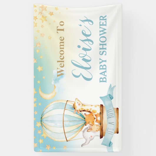 かわいい動物ホットエアバルーン赤ちゃんシャワーへようこそ 横断幕 (縦)