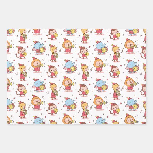 かわいい動物マーチングミュージカルバンド子供の誕生日 ラッピングペーパーシート (正面2)