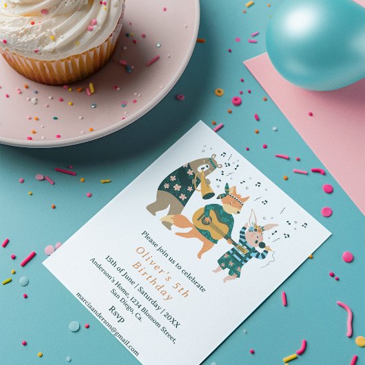 かわいい動物ミュージックバンド誕生日 招待状