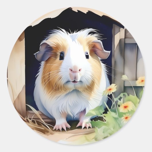かわいい動物モルモット水色 ラウンドシール (正面)