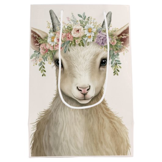 かわいい動物ヤギぼう水彩色 ミディアムペーパーバッグ (裏面)