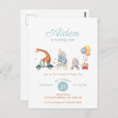 かわいい動物列車 ニュートラルな誕生日パーティー ポストカード (正面/裏面)