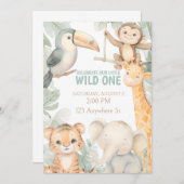 かわいい動物動物園1歳の誕生日招待状 招待状 (正面/裏面)