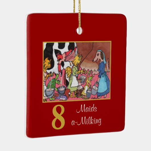 かわいい動物及びタイポグラフィを搾り出している8人の女中 セラミックオーナメント (右)