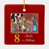 かわいい動物及びタイポグラフィを搾り出している8人の女中 セラミックオーナメント (裏面)