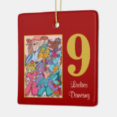 かわいい動物及びタイポグラフィを踊っている9人の女性 セラミックオーナメント (左)