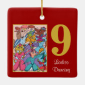 かわいい動物及びタイポグラフィを踊っている9人の女性 セラミックオーナメント (裏面)