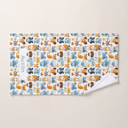 かわいい動物名前をカスタムするキッズ バスタオルセット (ハンドタオル)