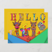 かわいい動物品揃えコラージュのグリーティングカード サンキューカード (正面/裏面)