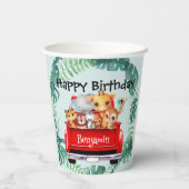 かわいい動物園のジャングルトラック少年たち誕生日パーティー 紙コップ (裏面)