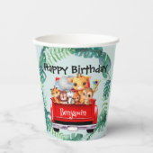 かわいい動物園のジャングルトラック少年たち誕生日パーティー 紙コップ (正面)