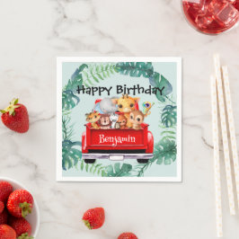 かわいい動物園のジャングルファームトラックボーイバースデーパーティー スタンダードカクテルナプキン