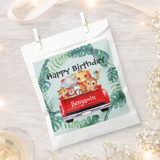 かわいい動物園のジャングルファームトラックボーイバースデーパーティー フェイバーバッグ (クリップ留めされた状態)