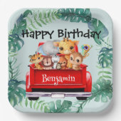 かわいい動物園のジャングルファームトラックボーイバースデーパーティー ペーパープレート (正面)