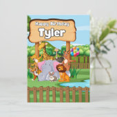 かわいい動物園の動物の子供の誕生日パーティー 招待状 (スタンド正面)