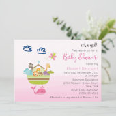 かわいい動物園の動物アークピンクの赤ちゃんガールシャワー 招待状 (スタンド正面)