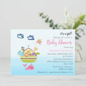 かわいい動物園の動物アーク赤ちゃんガールシャワー 招待状 (スタンド正面)