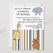 かわいい動物園の動物愛好家子供の誕生日パーティー 招待状 (正面)