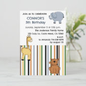 かわいい動物園の動物愛好家子供の誕生日パーティー 招待状 (スタンド正面)