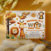 かわいい動物園の動物 ワイルドワン サファリ 1歳の誕生日 招待状