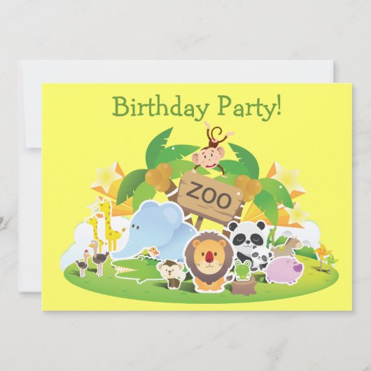 かわいい動物園の誕生日パーティー 招待状 (裏面)