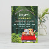 かわいい動物園ジャングルファームトラックトラクターボーイ誕生日 招待状 (スタンド正面)