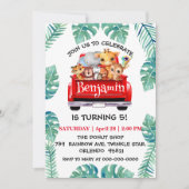 かわいい動物園ジャングルファームトラックトラクターボーイ誕生日 招待状 (正面)