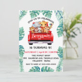 かわいい動物園ジャングルファームトラックトラクターボーイ誕生日 招待状 (スタンド正面)