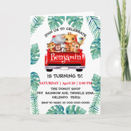 かわいい動物園ジャングルファームトラックトラクターボーイ誕生日 招待状