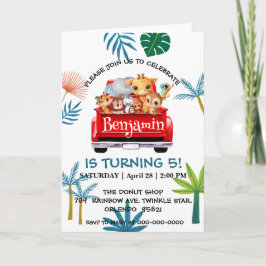 かわいい動物園ジャングルファームトラックトラクターボーイ誕生日 招待状