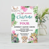 かわいい動物園ジャングル動物誕生日フローラ 招待状 (スタンド正面)