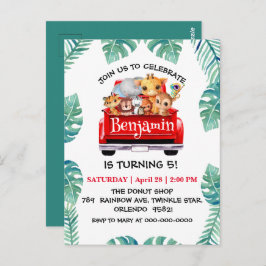 かわいい動物園ジャングル農場トラックトラクター少年誕生日 ポストカード