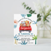 かわいい動物園ジャングル農場トラックトラクター少年誕生日 ポストカード (スタンド正面)