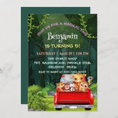 かわいい動物園ジャングル農場トラックトラクター少年誕生日 招待状 (正面/裏面)