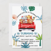 かわいい動物園ジャングル農場トラックトラクター少年誕生日 招待状 (正面)