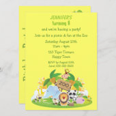 かわいい動物園動物の誕生会 招待状 (正面/裏面)