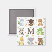 かわいい動物園野生動物キッズイニシャル マグネット (正面/裏面)