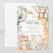 かわいい動物園　１さいの誕生日パーティーへようこそ 招待状 (正面/裏面)