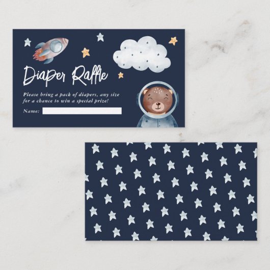 かわいい動物宇宙赤ちゃんシャワーおむつラッフル エンクロージャーカード (正面/裏面)